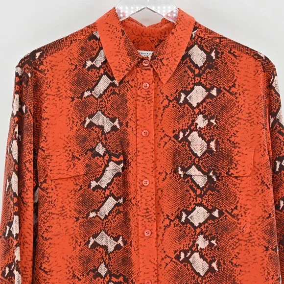 EQUIPMENT Womens Silk Top Size S Orange Snakeskin Button Dopamine Maximalist - Picture 9 of 13
